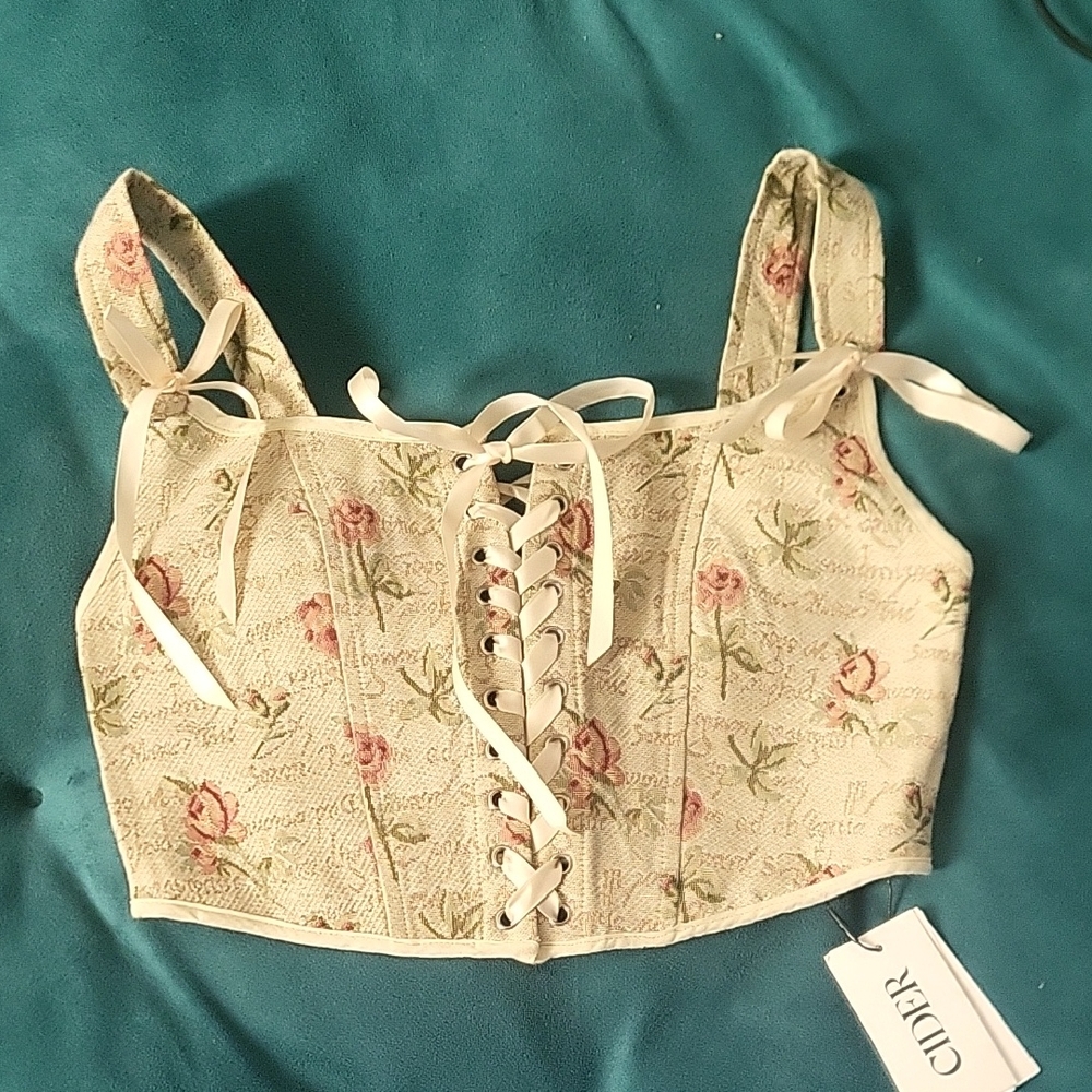NWT Cider Cream Floral Lace-Up Women's Corset Top